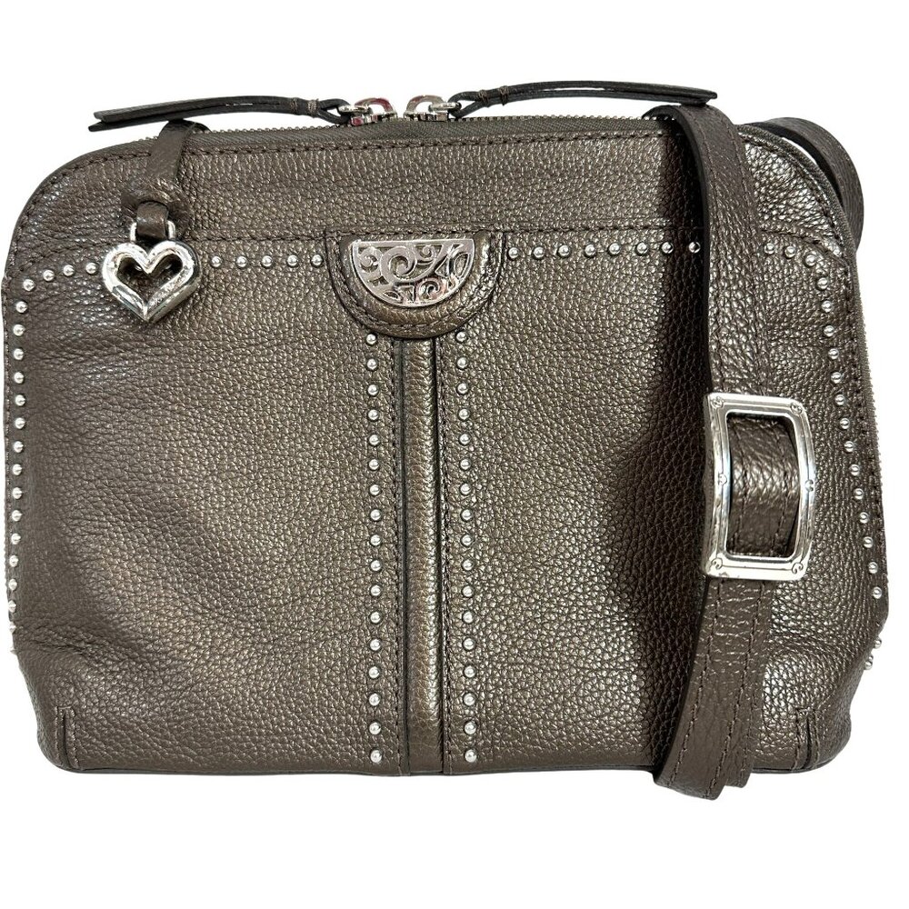 Brighton Organizer Pretty Tough JOJO Studded Crossbody Bag Pewter Gray